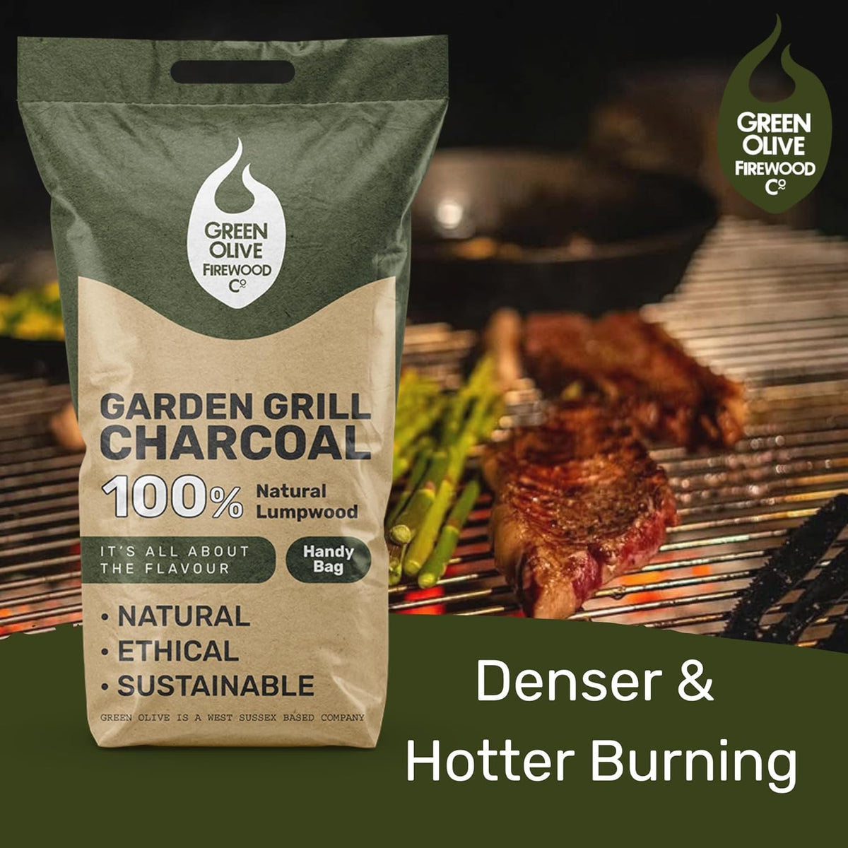 The Green Olive Firewood Garden Grill BBQ Charcoal | Cooking on Charcoal Barbecues |  3kg Bag
