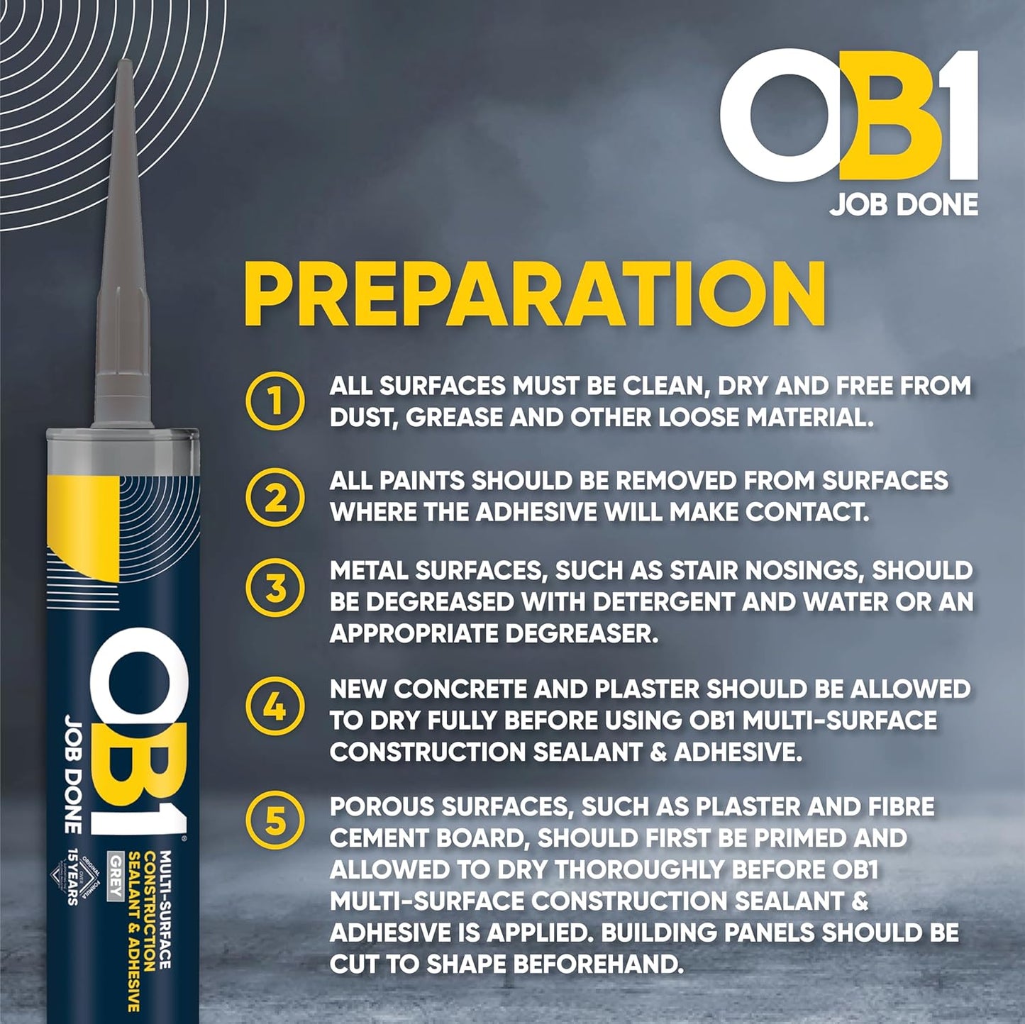 Ob1 Grey Multi-Surface Construction Sealant & Adhesive 290Ml