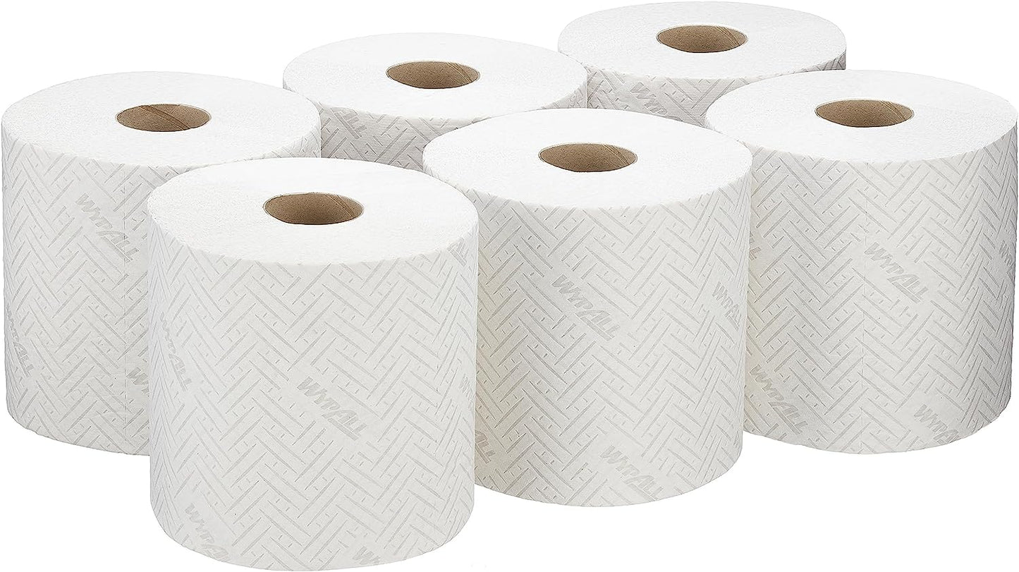 WypAll L20 Cleaning and Maintenance Wiping Paper 7278 - 2 Ply Centrefeed Rolls - 6 Rolls x 400 White Paper Wipers (2,400 Total)