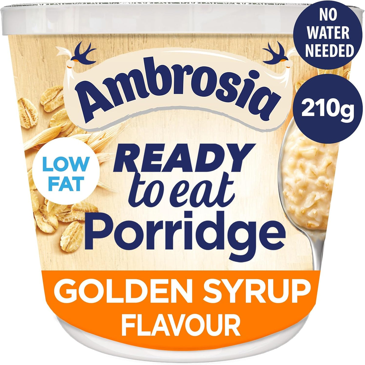 Ambrosia Low Fat Porridge Pots, Ready-to-Eat Golden Syrup | 6 x 210g