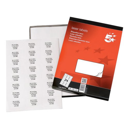 5 Star Multipurpose Labels Laser Copier Inkjet 64x34mm White (Pack of 2400) 900079