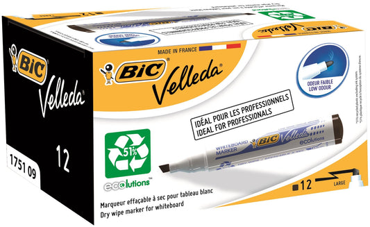Bic Velleda 1751 Whiteboard Marker Chisel Tip 3.7-5.5mm Line Black (Pack 12) - 904946