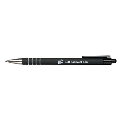 5 Star Retractable Ball Pen Soft Grip Medium 1mm Tip 0.5mm Line Black (Pack of 12) 918508