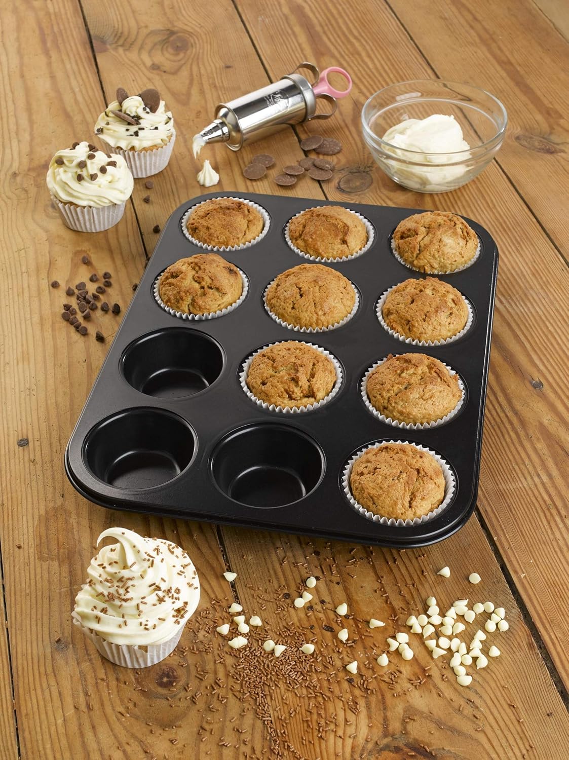 Tala Performance 12 Cup Bun Tin, Professional Gauge Carbon Steel With Eclipse Non-Stick Coating
