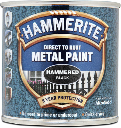 Hammerite Direct To Rust Metal Paint - Hammered Black Finish 250Ml