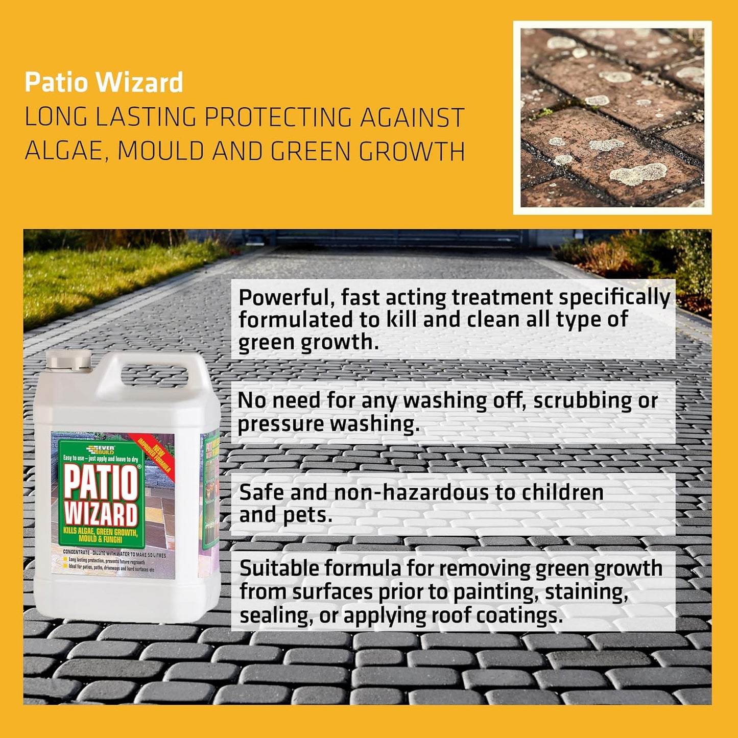 Everbuild Patio Wizard CONCENTRATE | Protection Against Moss, Algae, Green Growth 5L