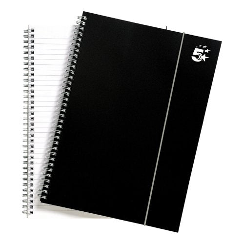 5 Star Wirebound Notebook Ruled 80gsm 160 Page Polypropylene A4 Black (Pack of 6) 930300