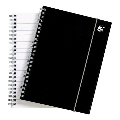 5 Star Wirebound Notebook Ruled Elastic Closure Polypropylene 160 Page A5 Black (Pack of 6) 930302