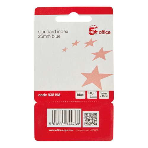 5 Star Standard Index Flags 25x45mm 50 Flags per Pad Blue 938198