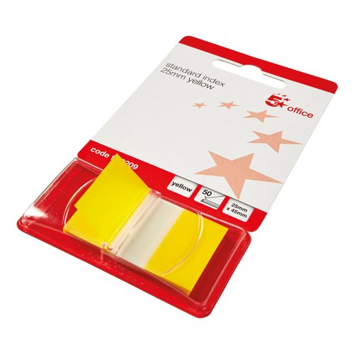 5 Star Standard Index Flags 25x45mm 50 Flags per Pad Yellow 938209