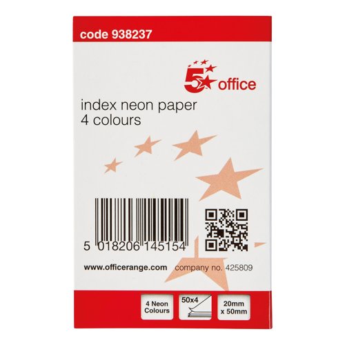 5 Star Index Paper Page Marker Flag 20x50mm 50 Flags per Colour Neon Assorted 938237