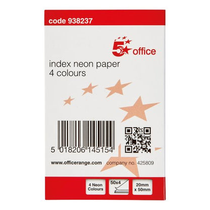 5 Star Index Paper Page Marker Flag 20x50mm 50 Flags per Colour Neon Assorted 938237