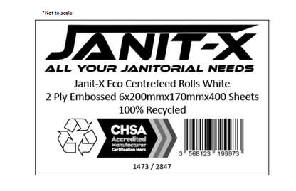 Janit-X Eco 100% Recycled Centrefeed Rolls White 6 x 400s CHSA Accredited
