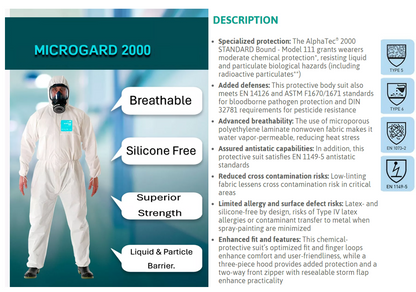 Ansell Microgard 2000 EN14126 Disposable Coverall {All Sizes}