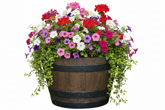 Fixtures Half Barrel Cask Brown 40cm x 27cm Medium Planter