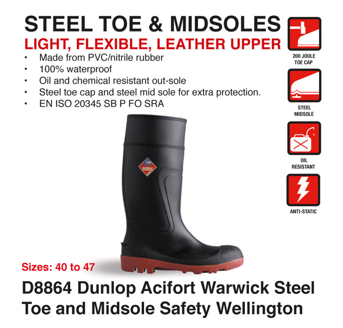 Dunlop Acifort Warwick Full Safety Wellington Boot - 100% Waterproof ALL SIZES