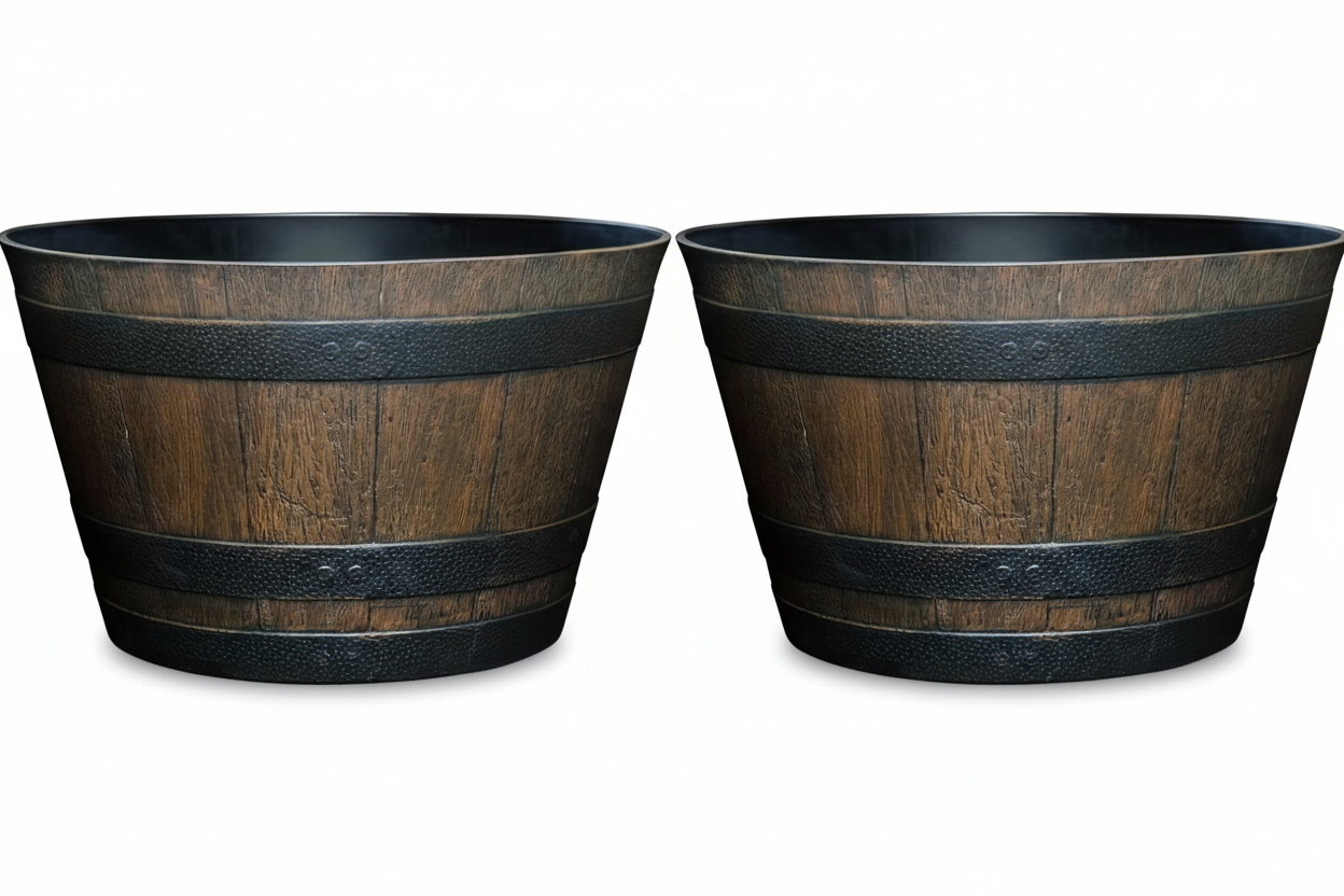 Fixtures Half Barrel Cask Brown 40cm x 27cm Medium Planter