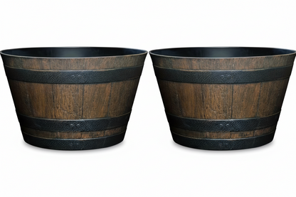 Fixtures Half Barrel Cask Brown 40cm x 27cm Medium Planter