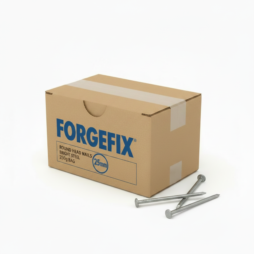 ForgeFix Round Head Nail | Bright Finish | 25mm | Bag of 250g