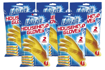 Duzzit Household Gloves | 100% Latex | Comfort Fit | Lined | 5 Packs Of 2 | Size Medium | Yellow