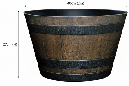 Fixtures Half Barrel Cask Brown 40cm x 27cm Medium Planter