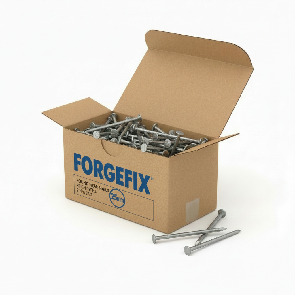 ForgeFix Round Head Nail | Bright Finish | 25mm | Bag of 250g