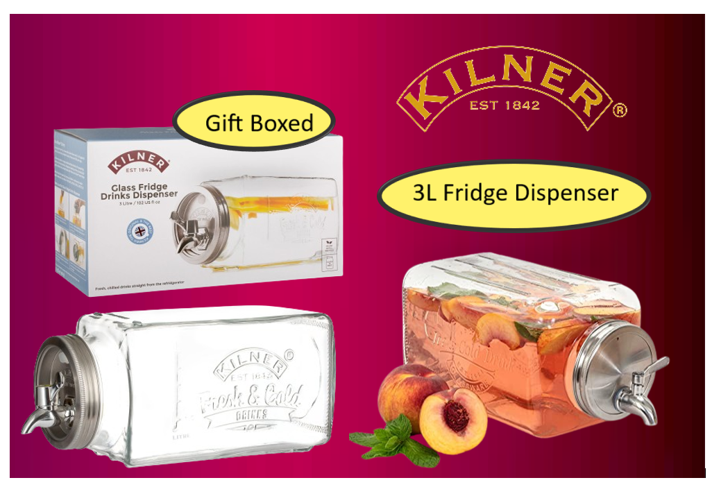 Kilner Branded 3L Square Glass Fridge Dispenser with Tap (0025.071)