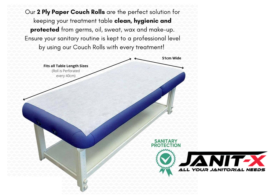 Janit-X 20 Inch White 2 Ply Hygiene Couch Roll Individually Wrapped for Hygiene