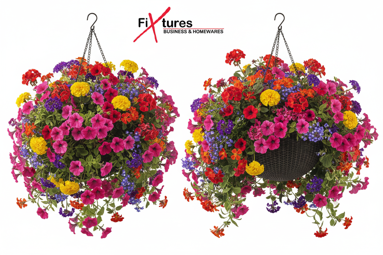 Fixtures Brown Rattan Effect Hanging Basket LARGE 25cm x 16cm