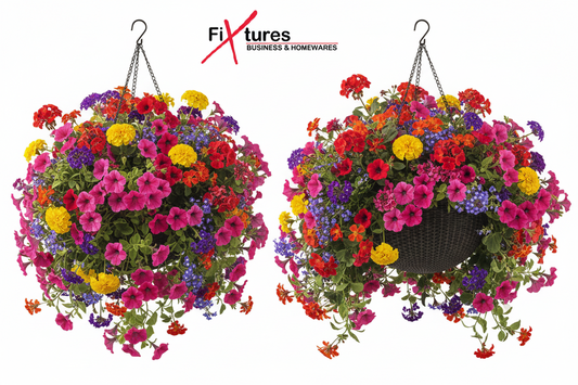 Fixtures Brown Rattan Effect Hanging Basket LARGE 25cm x 16cm