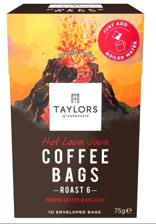 Taylors of Harrogate Hot Lava Java Coffee Bags (10 Enveloped Bags Per Pack x 3 Packs = 30 Coffee Bags)