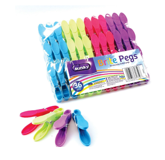 Minky Brite Pegs, Multi-Colour | Colour Multicoloured Branded Pegs | Pack Of 36
