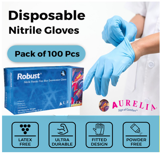 Aurelia Robust Blue POWDER FREE Nitrile Disposable Gloves x 100 ALL SIZES