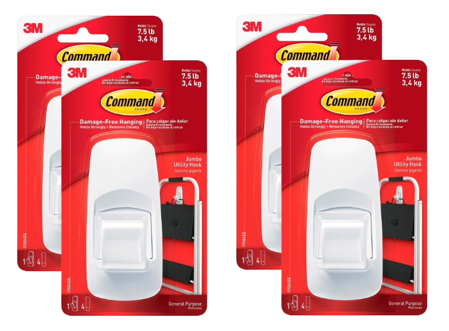 Command Jumbo Utility Hook, Pack Of 1 Hook And 4 Adhesive Strips, White