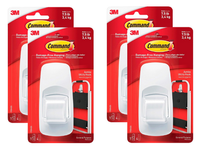 Command Jumbo Utility Hook, Pack Of 1 Hook And 4 Adhesive Strips, White