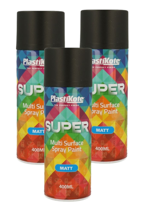 Plasti-Kote SUPER Interior and Exterior Spray 400ml MATT BLACK