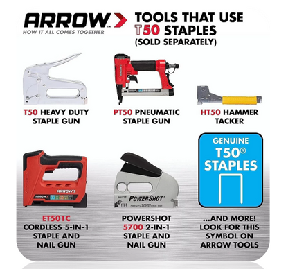 Arrow A50624 T50 Staples, 3/8 Inch (10 mm) | 1250 Staples Per Box