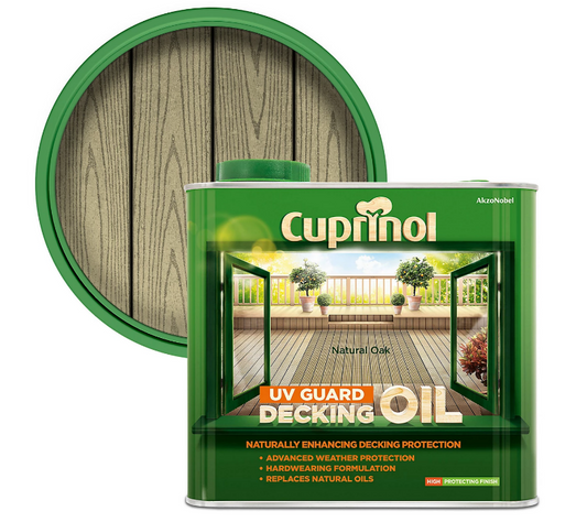 Cuprinol UV Guard | Natural Oak | UV Resistant | Decking Wood Oil, 2.5Litre