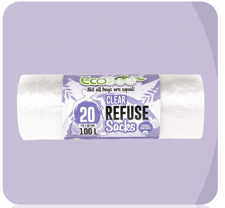 Ecobag Clear Recycling / Refuse bags | 100L Capacity | 1 x 20 Roll