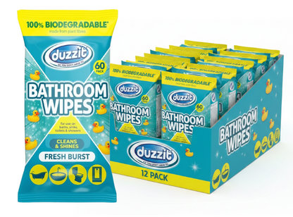 Duzzit Bathroom Wipes | 60 Biodegradable Wipes | Fresh Burst | 1 x 60 Pack