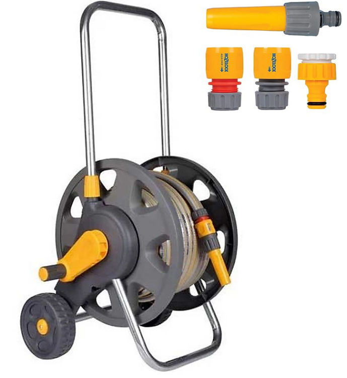 Hozelock 45m Free Standing Garden Hose Cart 25m Hose Pipe Connectors 2489