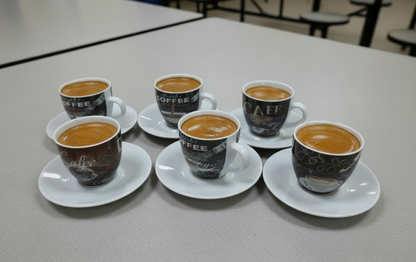 Fixtures Coffee Printed Design Espresso Cup & Saucer Set {12 Piece Set}