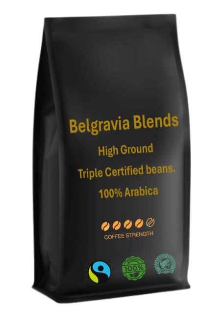 Belgravia High-Ground Blend 1kg Fairtrade/Organic & Rainforest Alliance Certified Coffee Beans, 100%