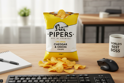 Pipers Gluten-Free Lye Cross Cheddar & Onion Vegetarian Crisps Multi-Pack | 24 x 40g