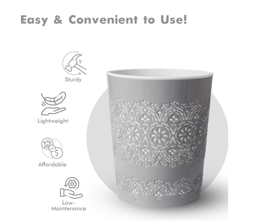 Blue Canyon Floral Waste Bin 9 Litre GREY For Office, Bathroom, Home