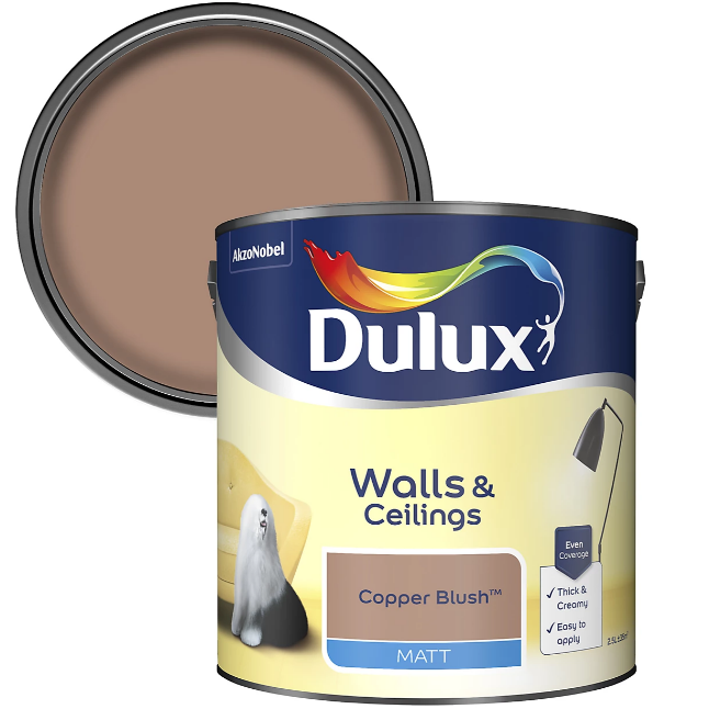 Dulux Matt Emulsion Paint For Walls And Ceilings - Copper Blush 2. 5 Litres