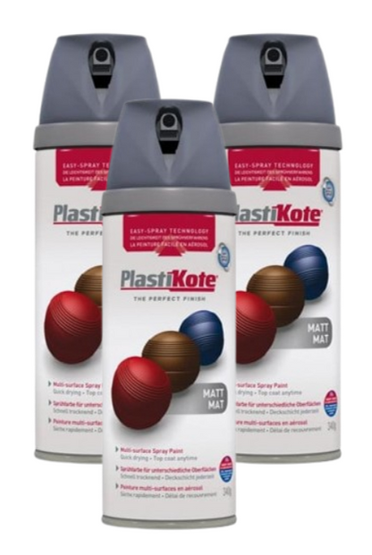 Plasti-Kote Premium Spray Paint | Multi Surface | Matt Grey | 400ml