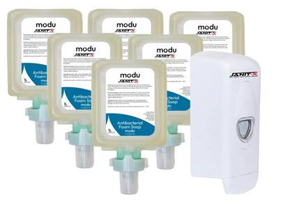Janit-X MODU 1L Anti-Bacterial Luxury Foam Soap Cartridges for Soap Dispensers - Clear