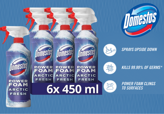 Domestos Power Foam Arctic Fresh Toilet and Bathroom Cleaner 450ml