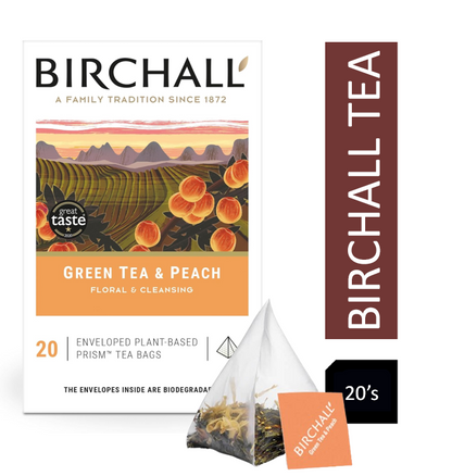 Birchall Prism Enveloped Teabags - Green Tea & Peach 20's